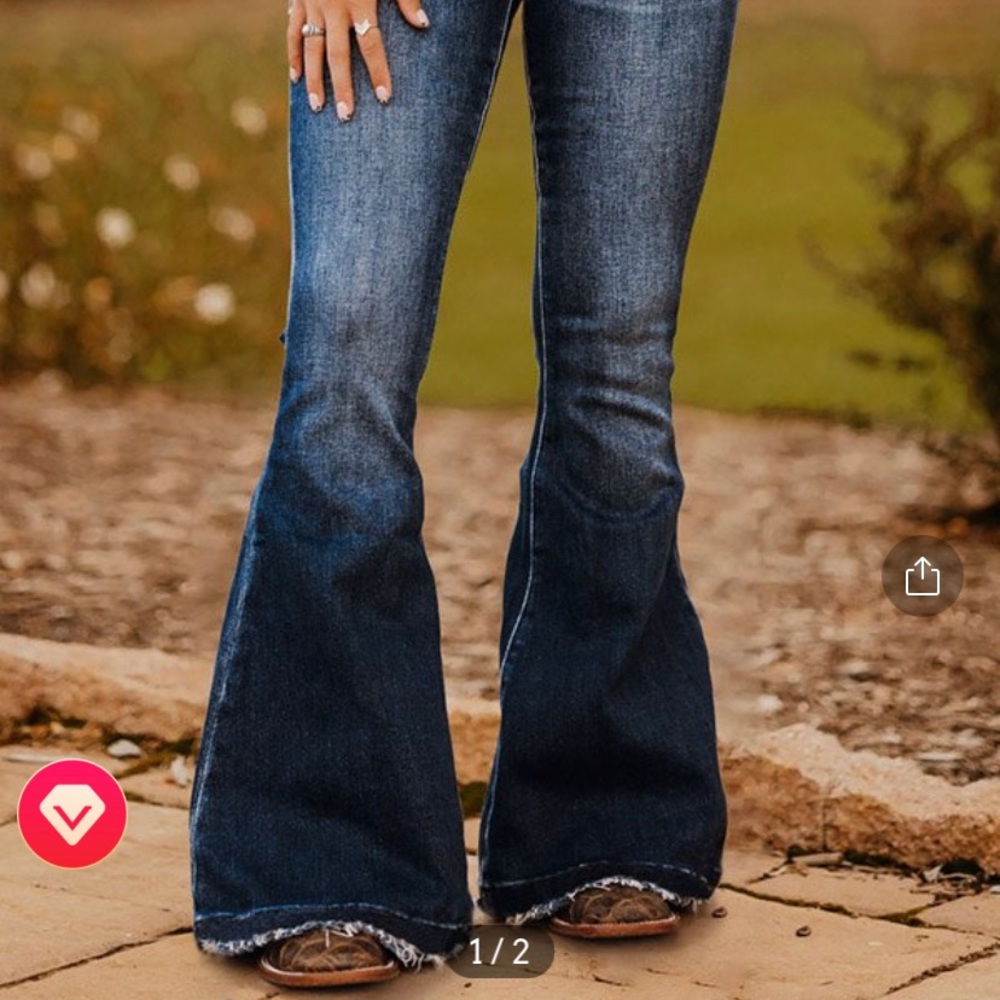 Dark Blue Slim Fit Flared Jeans